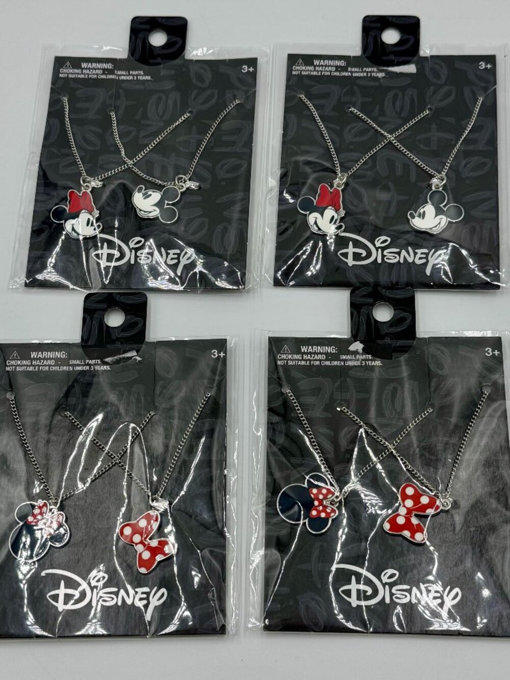 8 Pieces Silver Mickey & Minnie Mouse Red And White Necklaces Bundle